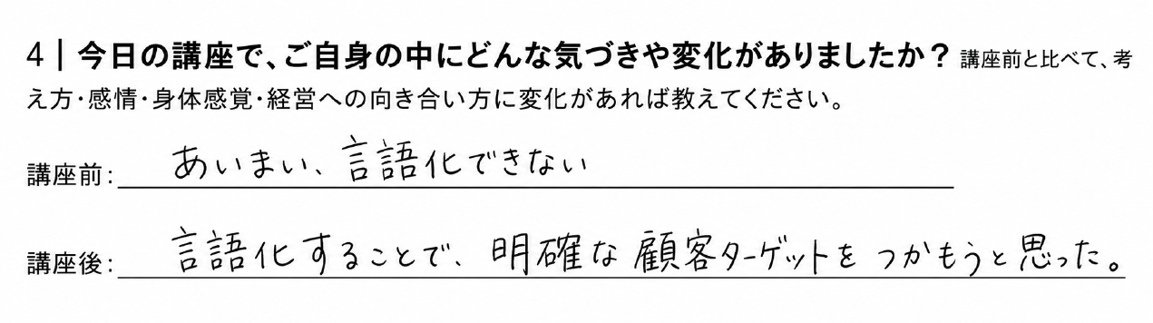 今日の講座で、ご自身の中にどんな気づきや変化がありましたか